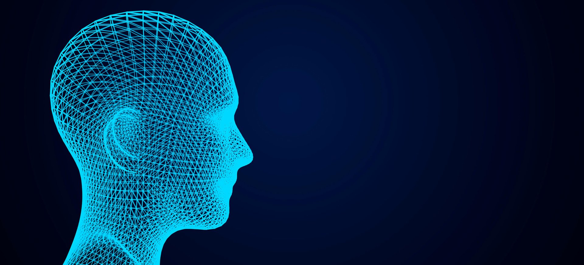 Imagem de perfil de rosto de pessoa com linhas em 3D.