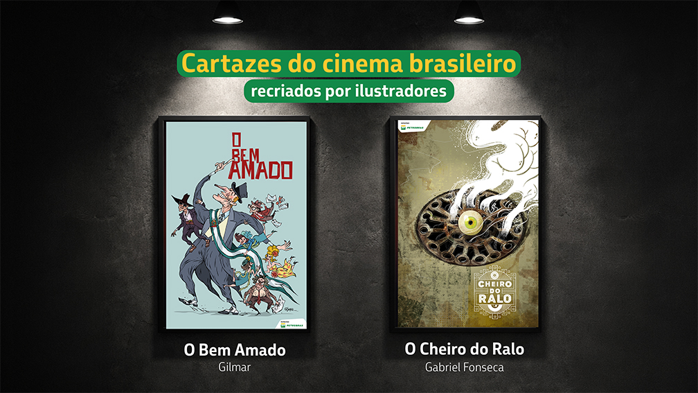 Releitura de cartazes de filmes nacionais das obras O Bem Amado e O Cheiro do Ralo.
