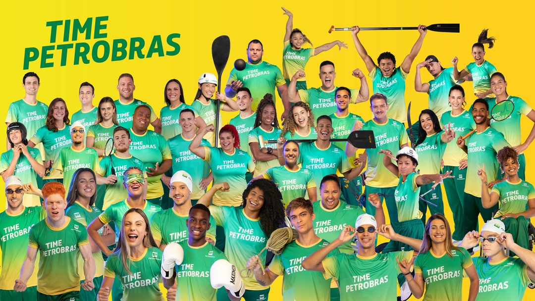 Todos os atletas patrocinados pela Petrobras reunidos em uma mesma foto