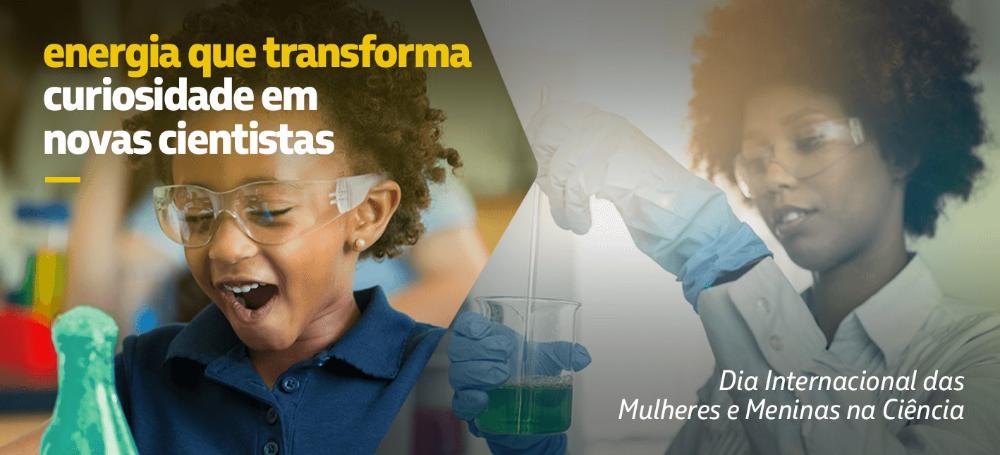 Uma menina criança e outra menina adolescente, ambas negras, fazendo experimentos científicos.