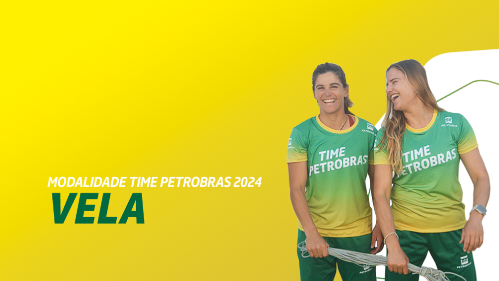 Duas atletas sorriem lado a lado usando uniforme do Time Petrobras. Ao lado delas, o texto 